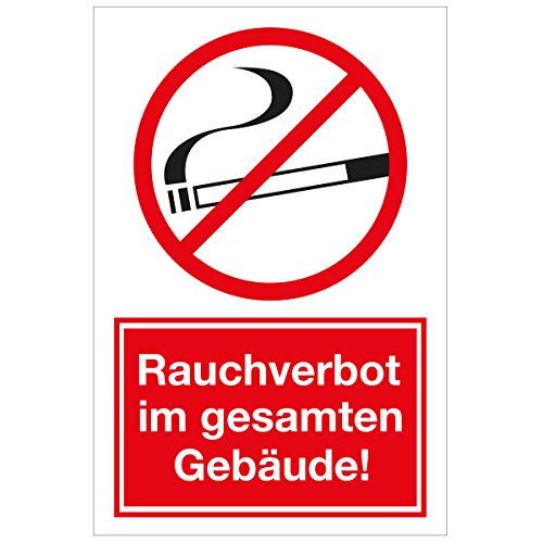 WANDKINGS Hinweisaufkleber für den Innen- und Außenbereich - Rauchverbot im gesamten Gebäude! - 30x20 cm - Aufkleber ohne Schild von WANDKINGS