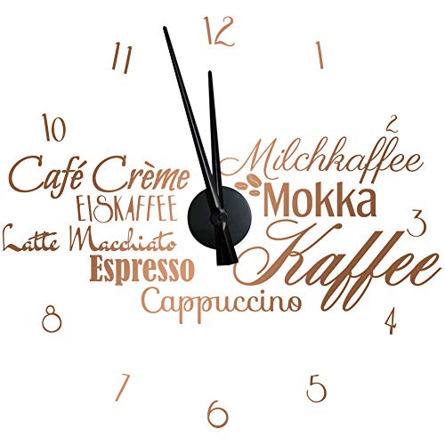 WANDKINGS "Kaffeespezialitäten Wanduhr Wandtattoo (Farbe: Uhr=Schwarz, Aufkleber=Kupfer) von WANDKINGS