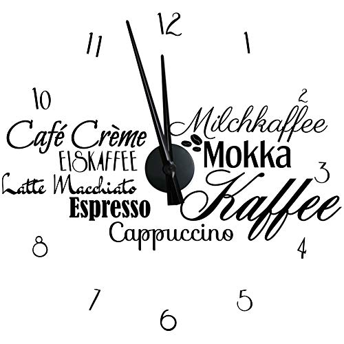 WANDKINGS "Kaffeespezialitäten Wanduhr Wandtattoo (Farbe: Uhr=Schwarz, Aufkleber=Schwarz) von WANDKINGS