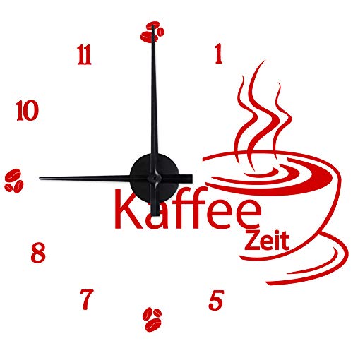 WANDKINGS "Kaffeezeit Wanduhr Wandtattoo (Farbe: Uhr=Schwarz, Aufkleber=Rot) von WANDKINGS