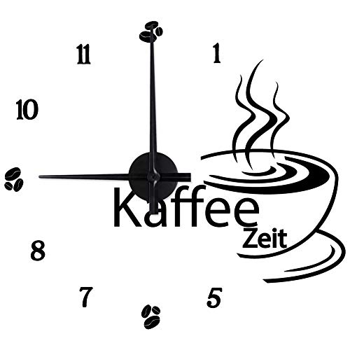WANDKINGS "Kaffeezeit Wanduhr Wandtattoo (Farbe: Uhr=Schwarz, Aufkleber=Schwarz) von WANDKINGS
