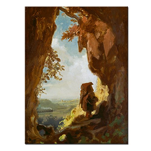 WANDKINGS Leinwandbild Gnom, Eisenbahn betrachtend von Carl Spitzweg / 60 x 80 cm/auf Keilrahmen von WANDKINGS