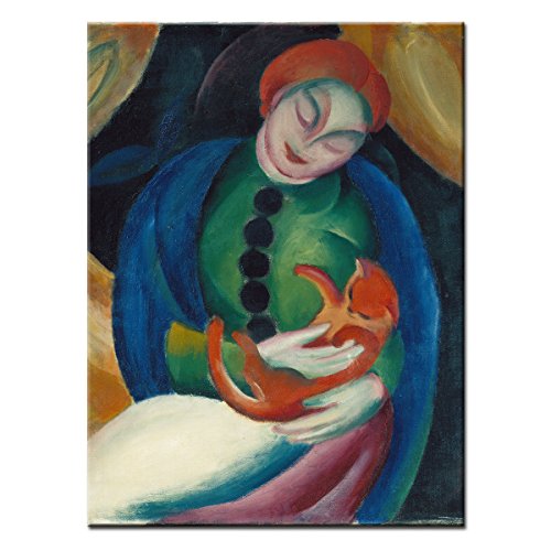 WANDKINGS Leinwandbild Mädchen mit Katze von Franz Marc / 30 x 40 cm/auf Keilrahmen von WANDKINGS