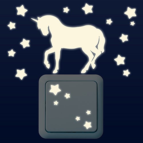 WANDKINGS Leuchtaufkleber für Lichtschalter/Einhorn mit 19 Sternen im Set/im Dunkeln Leuchtend von WANDKINGS
