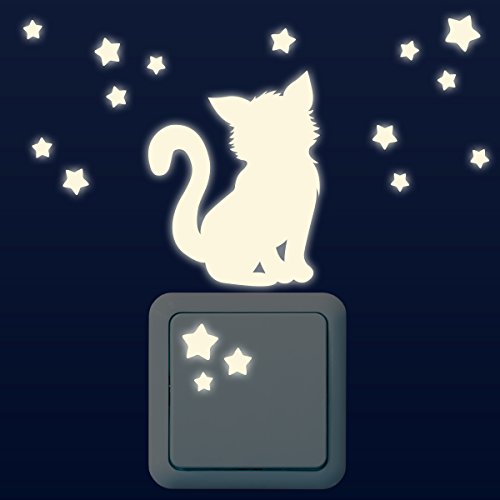 WANDKINGS Leuchtaufkleber für Lichtschalter/Kätzchen mit 16 Sternen im Set/im Dunkeln Leuchtend von WANDKINGS