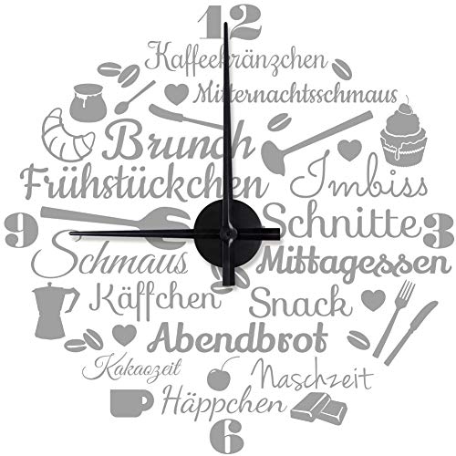 WANDKINGS "Mahlzeit Wanduhr Wandtattoo (Farbe: Uhr=Schwarz, Aufkleber=Mittelgrau) von WANDKINGS