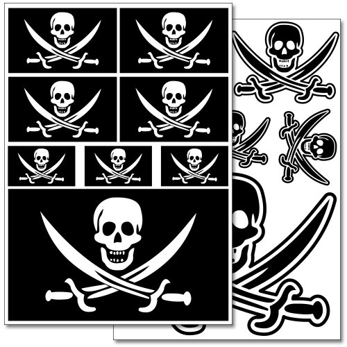 WANDKINGS Piraten Flagge Wandsticker Set, 14 Aufkleber, 2 DIN A4 Bögen, Gesamtfläche 60 x 20 cm von WANDKINGS