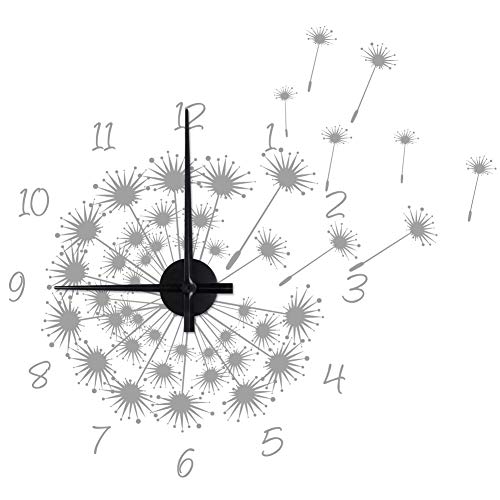 WANDKINGS "Pusteblume Wanduhr Wandtattoo (Farbe: Uhr=Schwarz, Aufkleber=Mittelgrau) von WANDKINGS