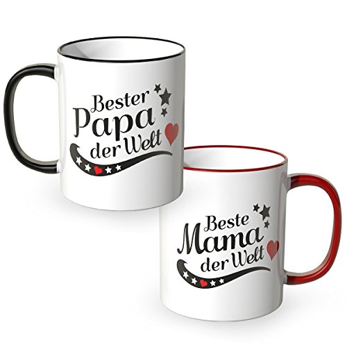 WANDKINGS® Tasse, Spruch Beste Mama der Welt und Bester Papa der Welt, 2 Stück im Set, Eltern von WANDKINGS