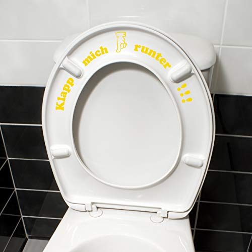 WANDKINGS Toilettenaufkleber Klapp Mich runter!!! 16 x 32 cm - Gelb - 35 Farben zur Wahl von WANDKINGS