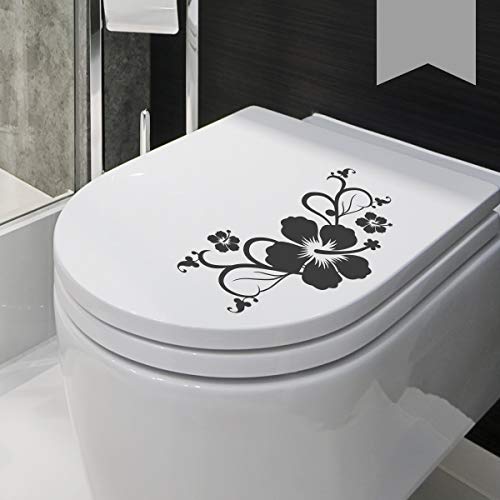 WANDKINGS WC Deckel Hibiskusblüten Ranke Aufkleber 30 x 15 cm Mittelgrau - erhältlich in 33 Farben von WANDKINGS