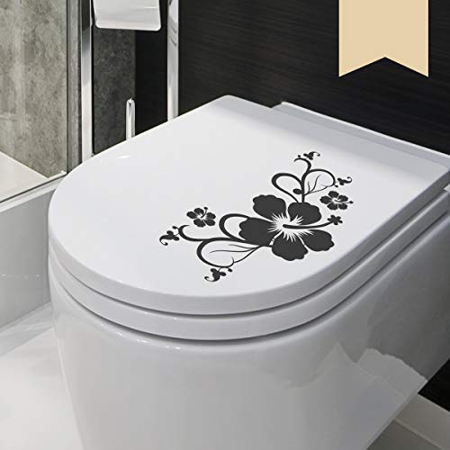 WANDKINGS WC Deckel Hibiskusblüten Ranke Aufkleber 30 x 15 cm beige - erhältlich in 33 Farben von WANDKINGS