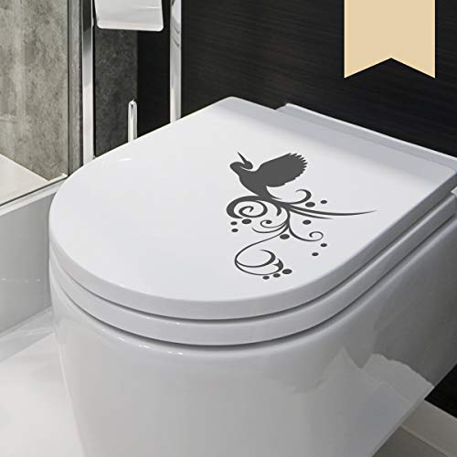WANDKINGS WC Deckel Vogel Ranke Aufkleber 30 x 27 cm beige - erhältlich in 33 Farben von WANDKINGS