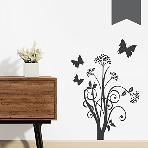WANDKINGS Wandtattoo - Blumenranke mit 3 Schmetterlingen - 34 x 50 cm - Dunkelgrau - Wähle aus 5 Größen & 35 Farben von WANDKINGS