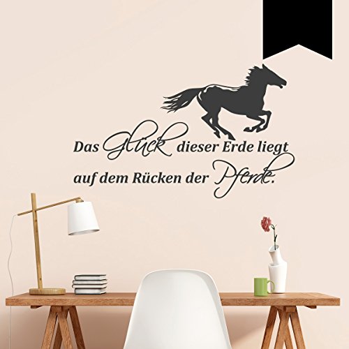 WANDKINGS Wandtattoo Das Glück Dieser Erde liegt auf dem Rücken der Pferde. (mit galoppierendem Pferd) 75 x 45 cm schwarz - erhältlich in 33 Farben von WANDKINGS