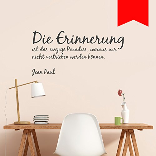 WANDKINGS Wandtattoo - Die Erinnerung ist das einzige Paradies, woraus wir nicht vertrieben werden können. (Jean Paul) - 125 x 63 cm - Hellrot - Wähle aus 5 Größen & 35 Farben von WANDKINGS