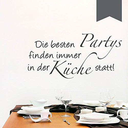 WANDKINGS Wandtattoo - Die besten Partys finden immer in der Küche statt! - 50 x 24 cm - Dunkelgrau - Wähle aus 5 Größen & 35 Farben von WANDKINGS