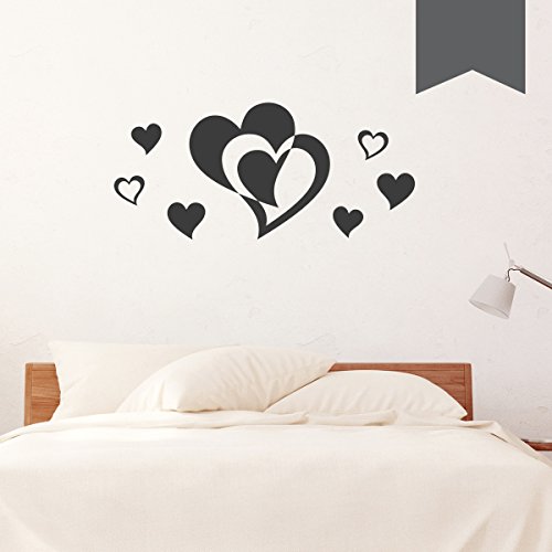 WANDKINGS Wandtattoo - Doppelherz mit 6 Herzen im Set - 40 x 18 cm - Dunkelgrau - Wähle aus 5 Größen & 35 Farben von WANDKINGS