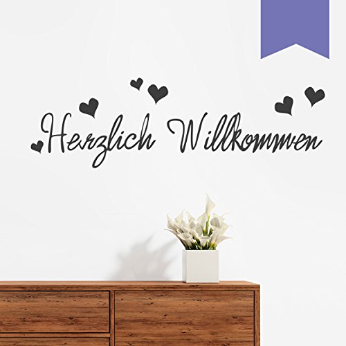 WANDKINGS Wandtattoo - Herzlich Willkommen (mit 6 Herzen) - 120 x 36 cm - Lavendel - Wähle aus 5 Größen & 35 Farben von WANDKINGS
