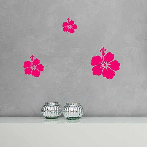 WANDKINGS Wandtattoo Hibiskusblüten - 3 Stück im Set - Verschiedene Motive und Farben wählbar - Motiv 1 / Farbe PINK von WANDKINGS