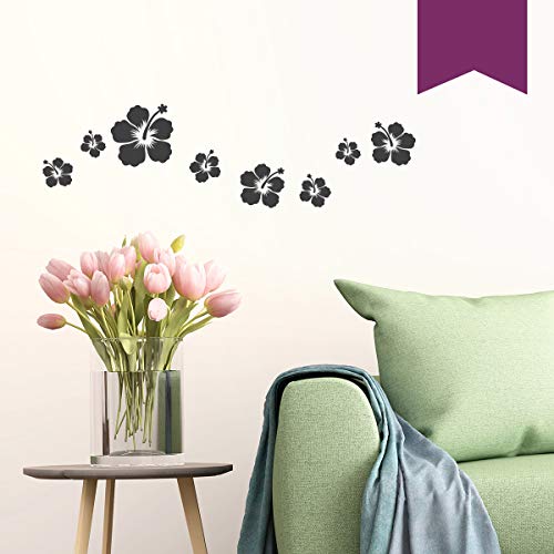 WANDKINGS Wandtattoo Hibiskusblüten - A4 Set 21 x 30 cm - Aubergine - 35 Farben zur Wahl von WANDKINGS
