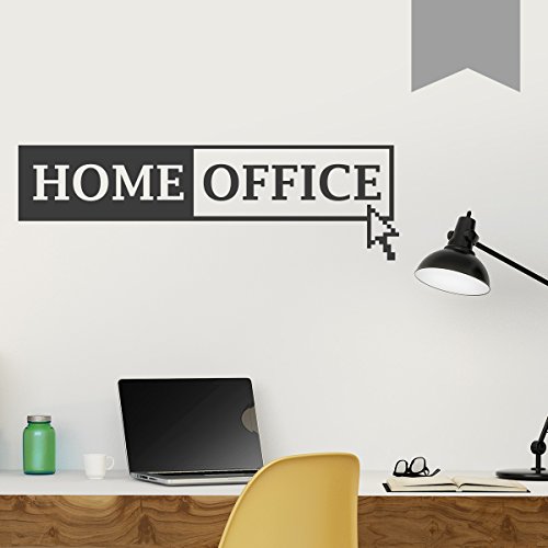 WANDKINGS Wandtattoo - Home Office mit Mauszeiger - 90 x 27 cm - Mittelgrau - Wähle aus 5 Größen & 35 Farben von WANDKINGS