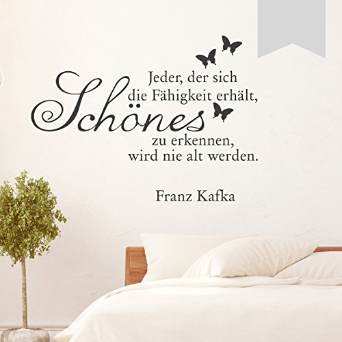 WANDKINGS Wandtattoo - Jeder, der sich die Fähigkeit erhält, Schönes zu erkennen, wird nie alt werden. (Franz Kafka) - 45 x 33 cm - Hellgrau - Wähle aus 5 Größen & 35 Farben von WANDKINGS