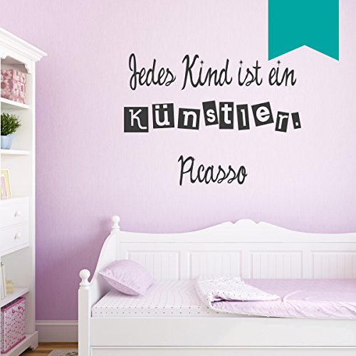 WANDKINGS Wandtattoo Jedes Kind ist EIN Künstler (Picasso) 50 x 37 cm türkis - erhältlich in 33 Farben von WANDKINGS