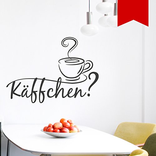 WANDKINGS Wandtattoo Käffchen? (mit Kaffeetasse) 70 x 50 cm rot - erhältlich in 33 Farben von WANDKINGS