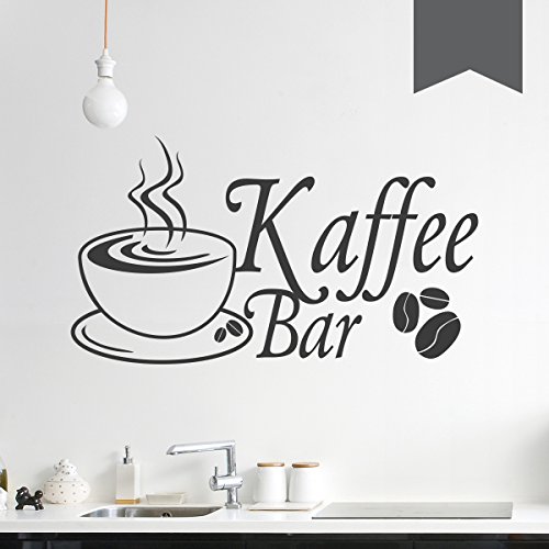 WANDKINGS Wandtattoo - Kaffee Bar mit Kaffeebohnen und Tasse - 50 x 28 cm - Dunkelgrau - Wähle aus 5 Größen & 35 Farben von WANDKINGS