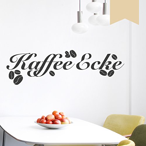 WANDKINGS Wandtattoo - Kaffee Ecke mit Kaffeebohnen - 50 x 15 cm - Beige - Wähle aus 5 Größen & 35 Farben von WANDKINGS