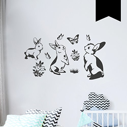 WANDKINGS Wandtattoo - Kaninchen Familie - 75 x 43 cm - Schwarz - Wähle aus 5 Größen & 35 Farben von WANDKINGS
