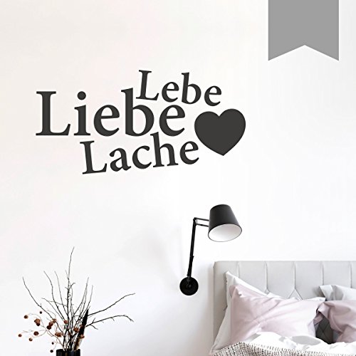 WANDKINGS Wandtattoo Lebe Liebe Lache (mit Herz) 50 x 25 cm Mittelgrau - erhältlich in 33 Farben von WANDKINGS