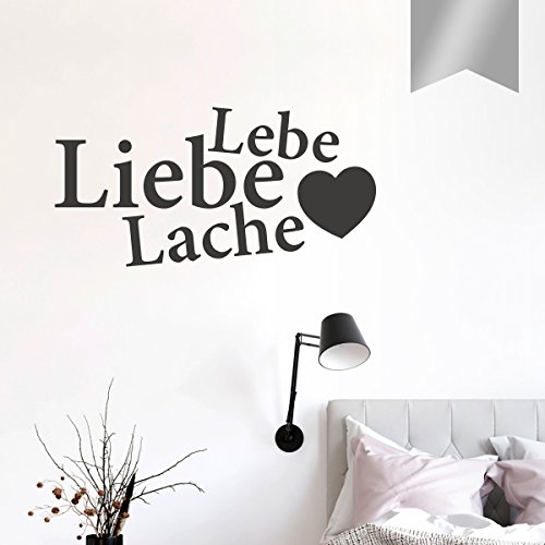 WANDKINGS Wandtattoo Lebe Liebe Lache (mit Herz) 50 x 25 cm Silber - erhältlich in 33 Farben von WANDKINGS