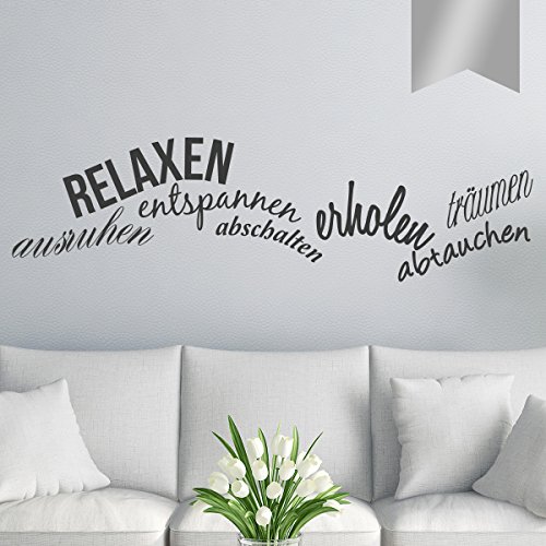 WANDKINGS Wandtattoo RELAXEN, entspannen, abschalten, abtauchen, ausruhen, erholen, träumen 60 x 16 cm Silber - erhältlich in 33 Farben WANDKINGS Wandtattoo RELAXEN, entspannen, abschalten, abtauchen, ausruhen, erholen, träumen 60 x 16 cm Silber - erhältlich in 33 Farben von WANDKINGS