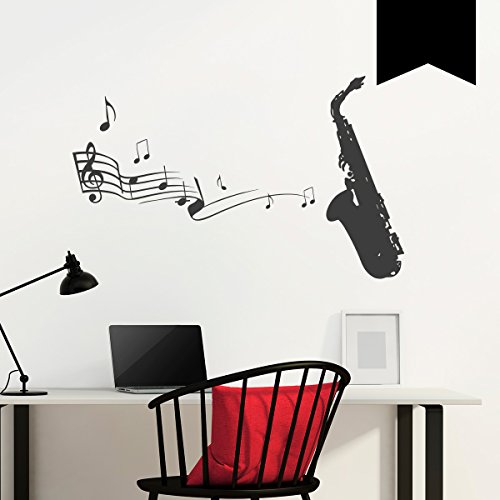 WANDKINGS Wandtattoo Saxophon mit Musiknoten 100 x 60 cm schwarz - erhältlich in 33 Farben von WANDKINGS