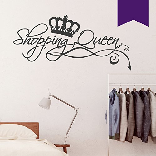 WANDKINGS Wandtattoo Shopping Queen (mit Krone und Blumenschnörkeln) 50 x 28 cm violett - erhältlich in 33 Farben von WANDKINGS