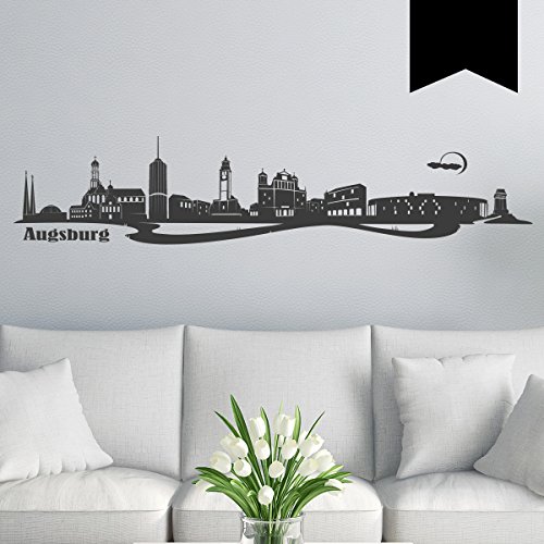 WANDKINGS Wandtattoo - Skyline Augsburg - 135 x 23 cm - Schwarz - Wähle aus 6 Größen & 35 Farben von WANDKINGS