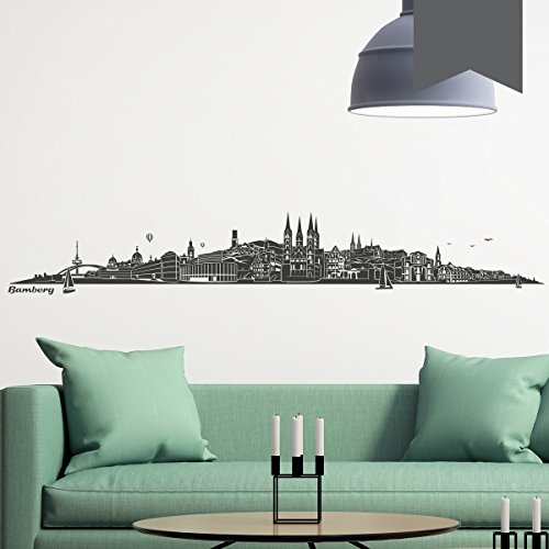 WANDKINGS Wandtattoo - Skyline Bamberg (ohne Fluss) - 160 x 24 cm - Dunkelgrau - Wähle aus 6 Größen & 35 Farben von WANDKINGS