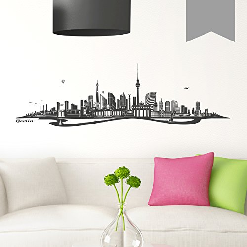 WANDKINGS Wandtattoo Skyline Berlin mit Fluss 180 x 53 cm - Mittelgrau - 35 Farben zur Wahl von WANDKINGS