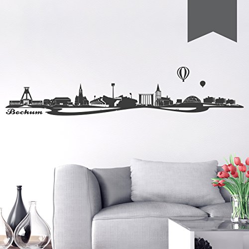 WANDKINGS Wandtattoo Skyline Bochum (mit Sehenswürdigkeiten und Wahrzeichen der Stadt) 150 x 30 cm dunkelgrau - erhältlich in 33 Farben von WANDKINGS