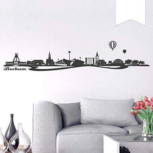 WANDKINGS Wandtattoo Skyline Bochum (mit Sehenswürdigkeiten und Wahrzeichen der Stadt) 185 x 37 cm weiß - erhältlich in 33 Farben von WANDKINGS