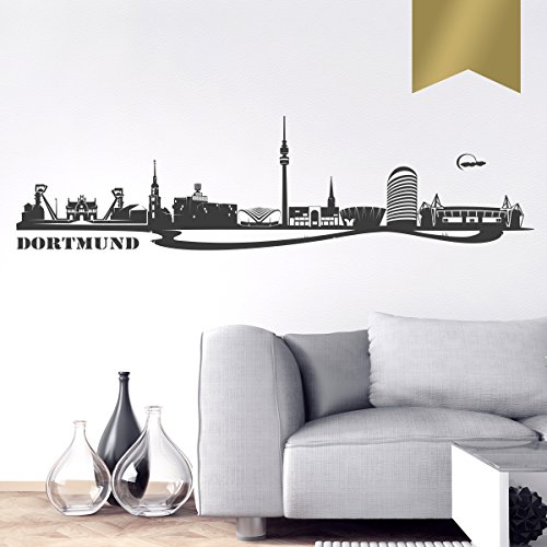 WANDKINGS Wandtattoo Skyline Dortmund (mit Sehenswürdigkeiten und Wahrzeichen der Stadt) 80 x 21 cm Gold - erhältlich in 33 Farben von WANDKINGS