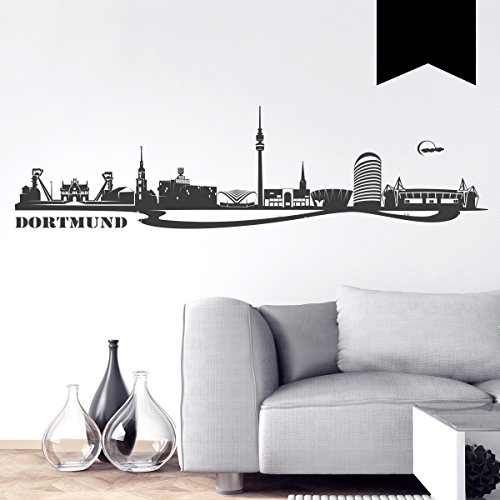 WANDKINGS Wandtattoo - Skyline Dortmund - 115 x 30 cm - Schwarz - Wähle aus 6 Größen & 35 Farben von WANDKINGS