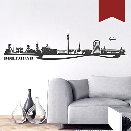 WANDKINGS Wandtattoo - Skyline Dortmund - 80 x 21 cm - Dunkelrot - Wähle aus 6 Größen & 35 Farben von WANDKINGS