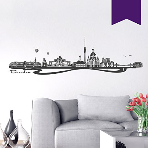 WANDKINGS Wandtattoo Skyline Dresden (mit Sehenswürdigkeiten und Wahrzeichen der Stadt) 100 x 28 cm violett - erhältlich in 33 Farben von WANDKINGS