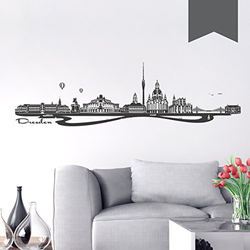 WANDKINGS Wandtattoo - Skyline Dresden - 100 x 28 cm - Dunkelgrau - Wähle aus 6 Größen & 35 Farben von WANDKINGS