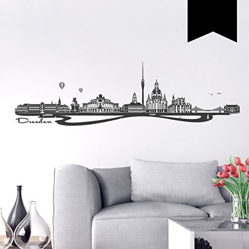 WANDKINGS Wandtattoo - Skyline Dresden - 150 x 42 cm - Schwarz - Wähle aus 6 Größen & 35 Farben von WANDKINGS