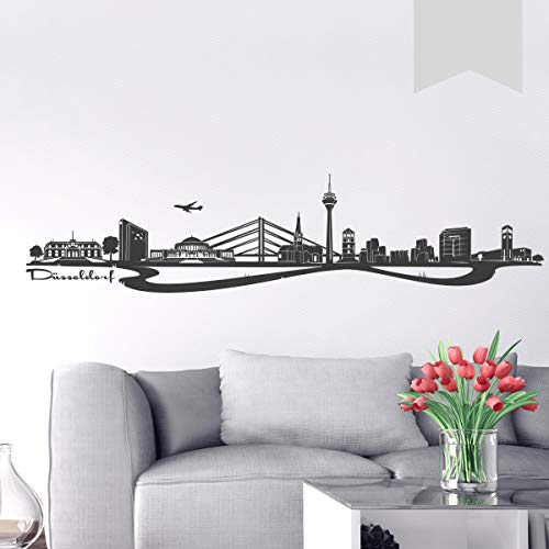 WANDKINGS Wandtattoo Skyline Düsseldorf (mit Sehenswürdigkeiten und Wahrzeichen der Stadt) 100 x 23 cm hellgrau - erhältlich in 33 Farben von WANDKINGS