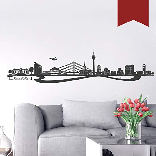 WANDKINGS Wandtattoo - Skyline Düsseldorf - 100 x 23 cm - Dunkelrot - Wähle aus 6 Größen & 35 Farben von WANDKINGS